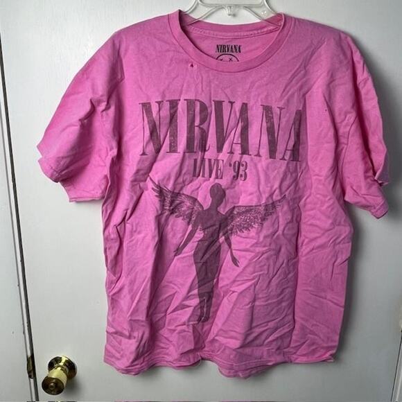 NIRVANA Tops - Nirvana Shirt Mens 1X Pink Live 93 Band Tee Grunge Angel Graphic Rock Music